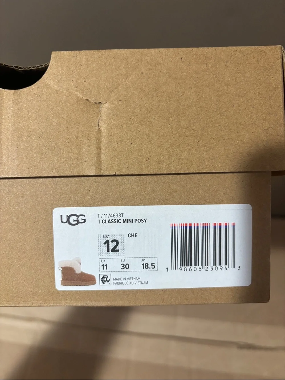 Size 12C- UGG Kid’s Fur Lines Boots Lace Up 1174633T Chesnut